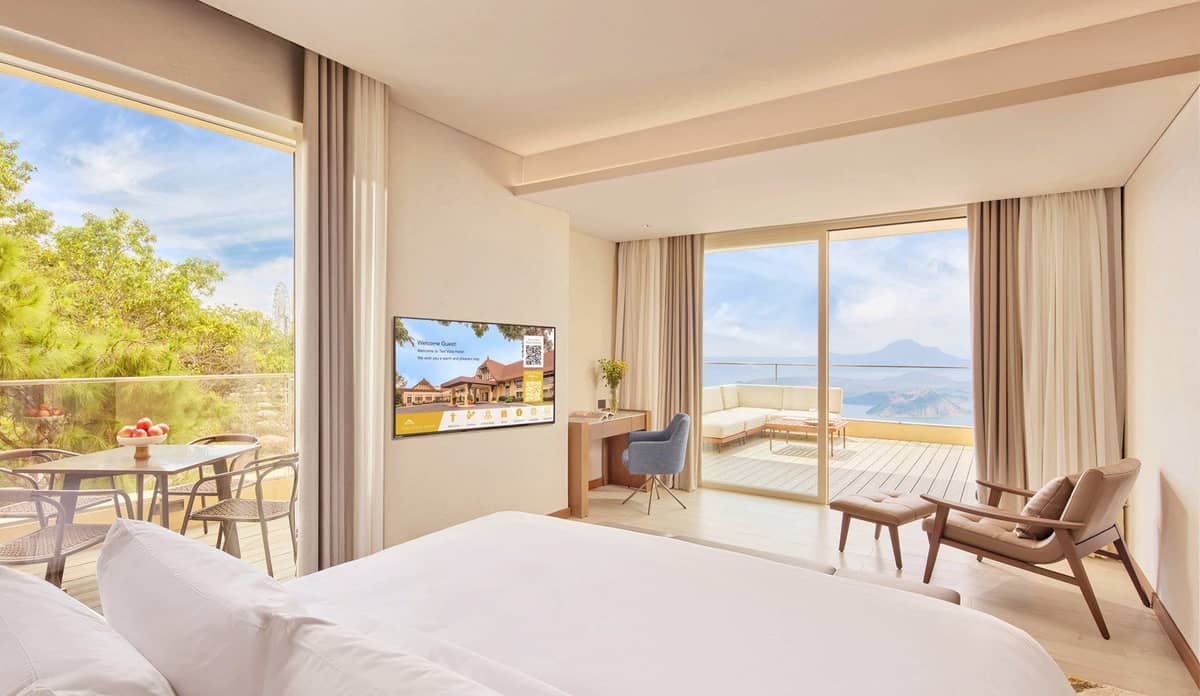 THE Master Suite bedroom of the Presidential Villa at Taal Vista Hotel, offering refined comfort and timeless sophistication.
