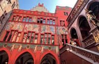 BASEL Town Hall (Rathaus), a 500-year-old building in Basel, Switzerland, serving as the seat of government.