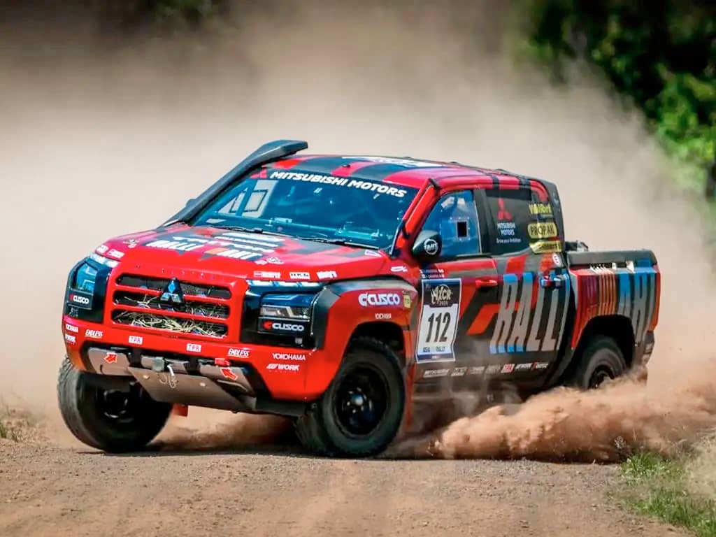 RALLY action shows Mitsubishi’s motorsport side as the brand keeps its local industry work tied to vehicle performance and production.