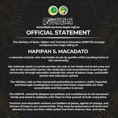 MBHTE BARMM condemns death of volunteer teacher in Lanao del Sur ambush