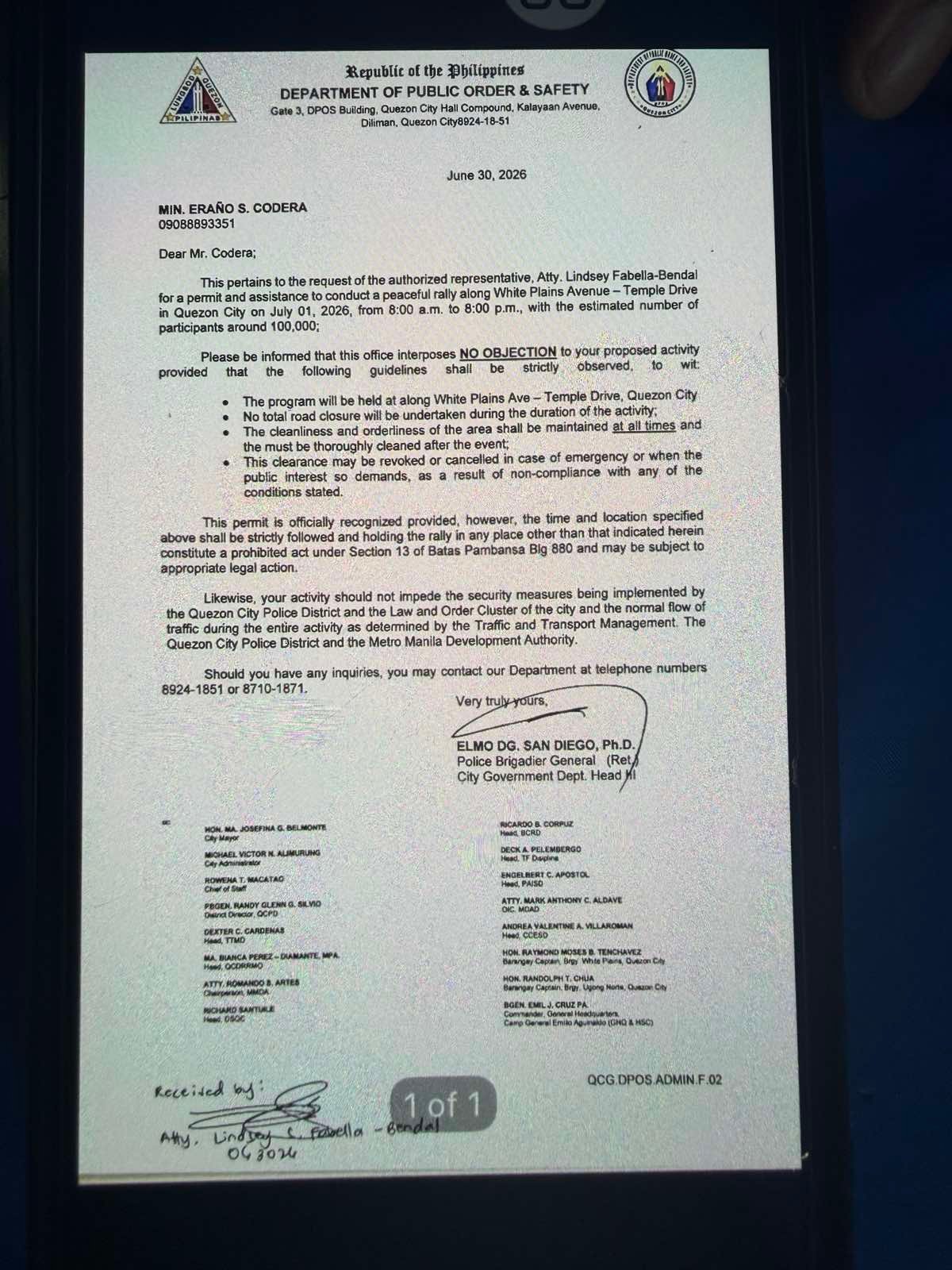 AFP monitors INC rally as QC extends permit until 1 July