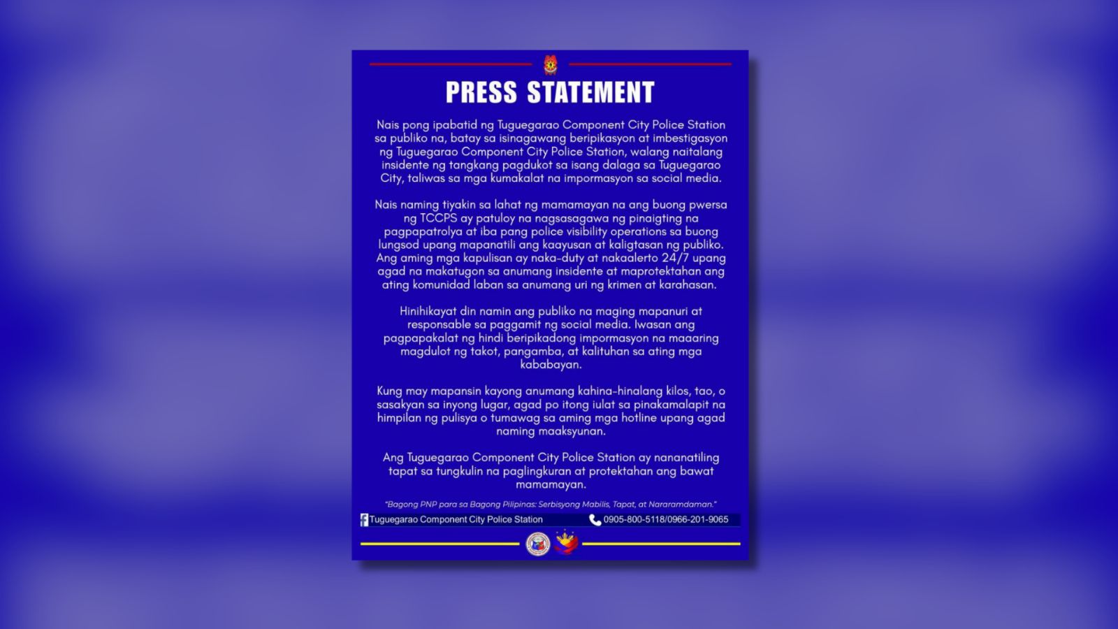 Tuguegarao police debunks alleged kidnapping attempt