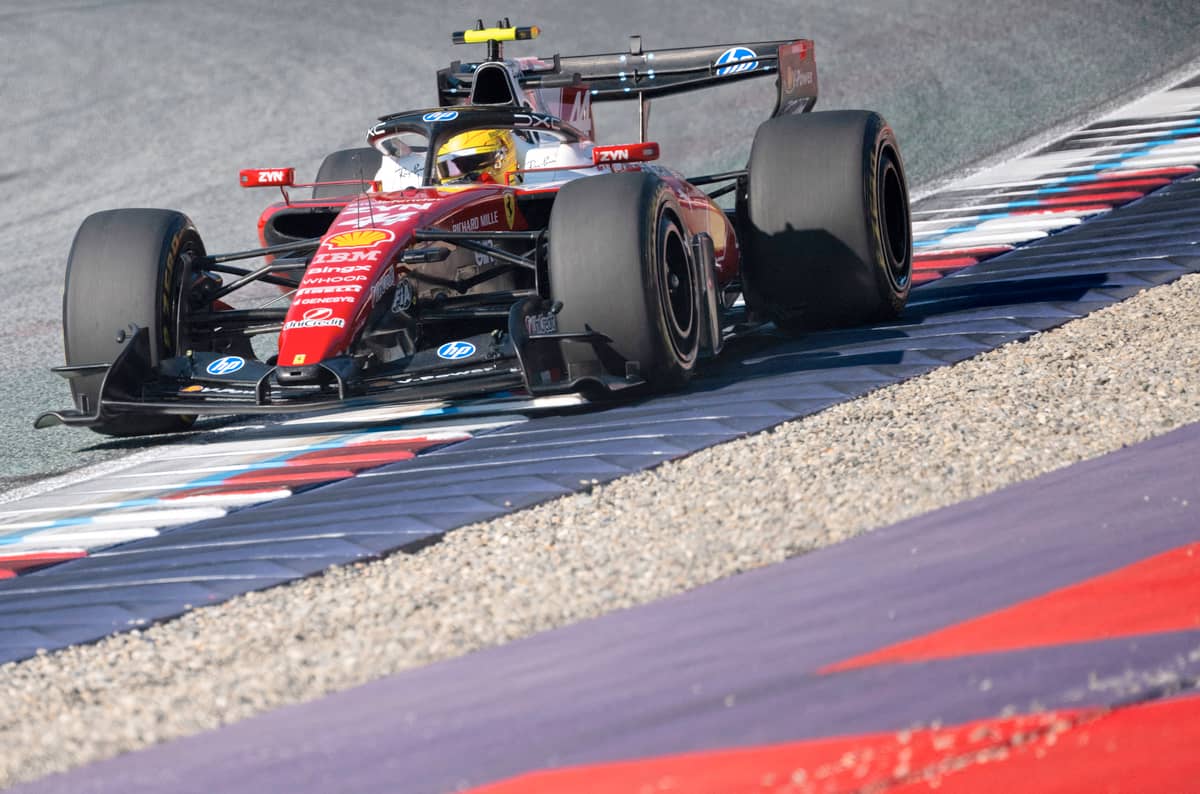 RECOVERING Lewis Hamilton drives during second practice for the Formula One Austrian Grand Prix at the Red Bull Ring in Spielberg, Austria, on 26 June 2026, after saying a testing crash left him with neck pain for three months.