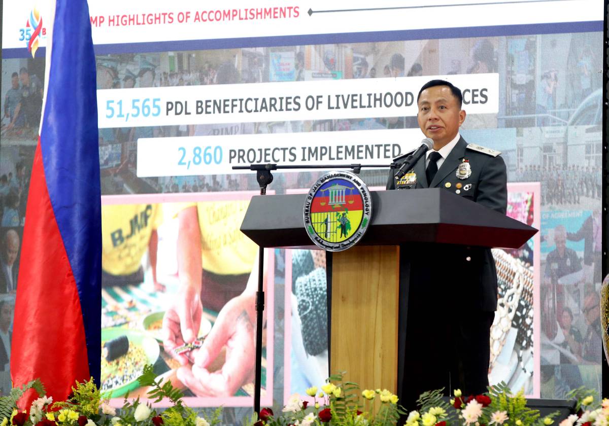 (July 01 2026) Bureau of Jail Management and Penology (BJMP) Officer in charge and deputy chief for administration JCSUPT Dennis Rocamora speak during the 35th anniversary celebration held at MICE center in Quezon City Hall on Wednesday July 1 2026. one of the event highlights is the accomplishments project implemented, a livelihood project for the thousands of PDL it helps earn extra income for their family. Photo/Analy Lab