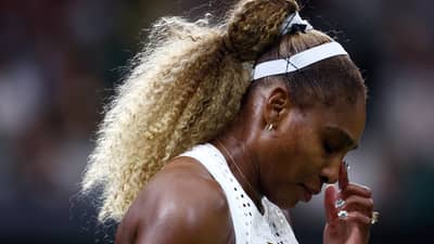 SERENA Williams kisses her comeback bid goodbye after suffering a 6-3, 6-7 (6/8), 6-3 loss to Maya Joint in the opening round of the women’s singles event of the Wimbledon Championships on Tuesday.