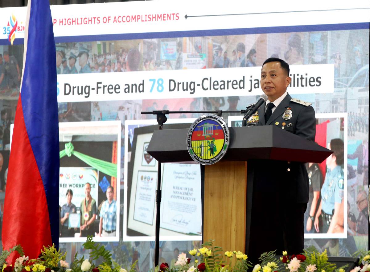 (July 01 2026) Bureau of Jail Management and Penology (BJMP) Officer in charge and deputy chief for administration JCSUPT Dennis Rocamora speak during the 35th anniversary celebration held at MICE center in Quezon City Hall on Wednesday July 1 2026. one of the event highlights is the accomplishments project implemented, a livelihood project for the thousands of PDL it helps earn extra income for their family. Photo/Analy Lab