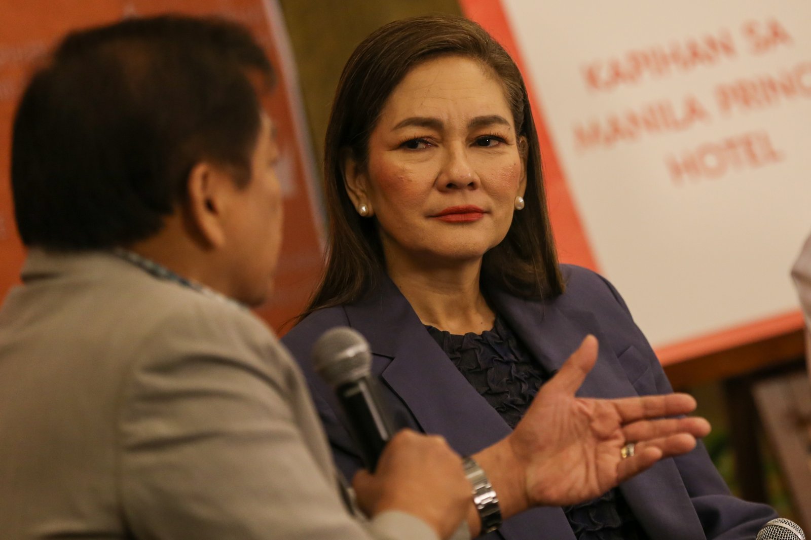 Senator Risa Hontiveros addresses issues surrounding the Anti-Political Dynasty Bill and the Juvenile Justice Act during a press briefing at the Manila Prince Hotel on 02 July 2026.