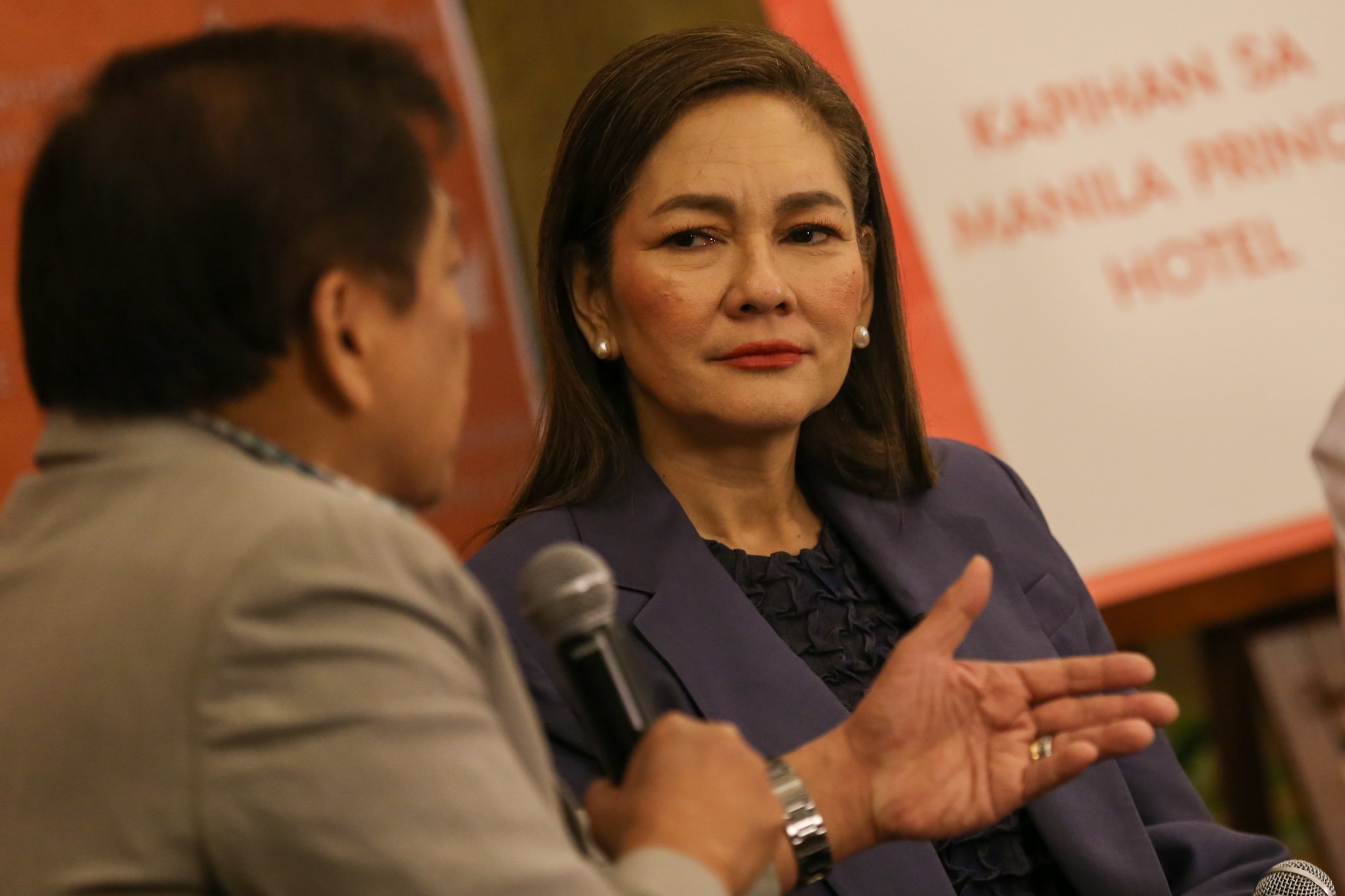 Senator Risa Hontiveros addresses issues surrounding the Anti-Political Dynasty Bill and the Juvenile Justice Act during a press briefing at the Manila Prince Hotel on 02 July 2026.