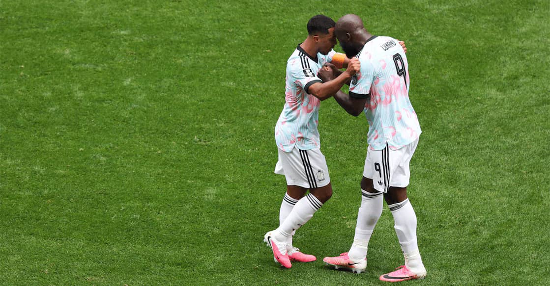 Youri Tielemans and Romelu Lukaku of Belgium celebrate a goal against Senegal in the round of 32 of of the FIFA World Cup 2026 at Seattle Stadium on July 01, 2026.