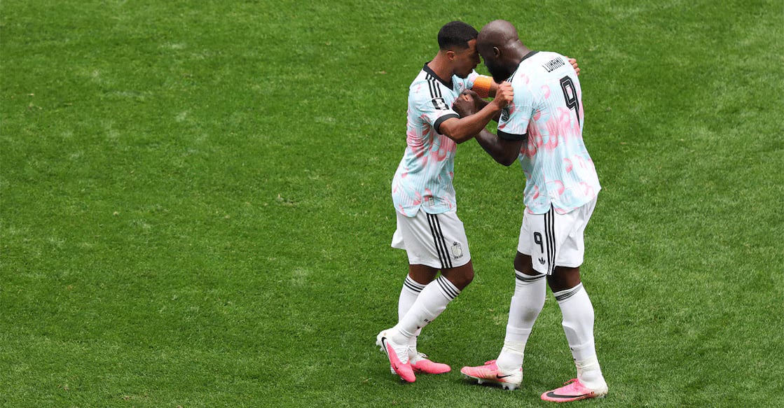 Youri Tielemans and Romelu Lukaku of Belgium celebrate a goal against Senegal in the round of 32 of of the FIFA World Cup 2026 at Seattle Stadium on July 01, 2026.
