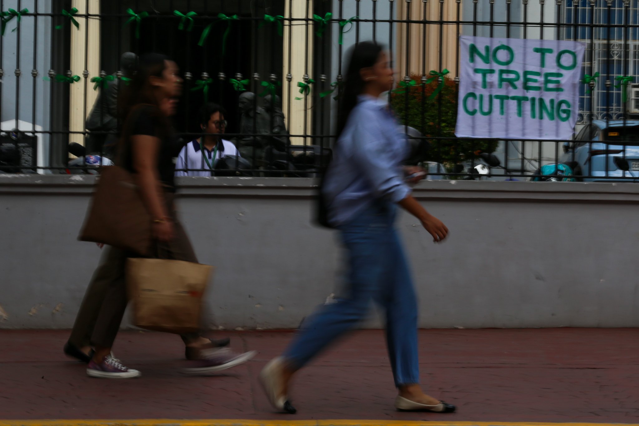 The Adamson University community displays green ribbons on its fences to call for the protection of green spaces and heritage sites and to protest the proposed construction of the Southern Access Link Expressway (SALEX). The community raises concerns over the project's possible impact on the university's campus environment, trees, surrounding community, and historical structures. The university has been designated a historical site by the National Historical Institute.