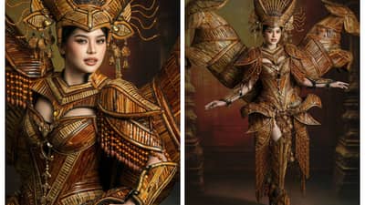 Binibini No. 17 Ain Niqyla Abad of San Jose, Occidental Mindoro, showcased “Kalibasib: The Last Legend of Mindoro,” an elaborate national costume that paid homage to the island’s most celebrated wildlife symbol.