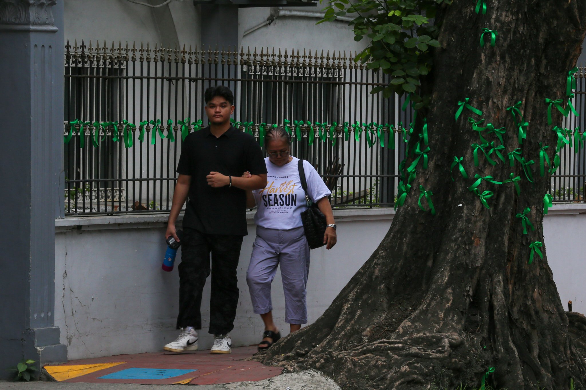 The Adamson University community displays green ribbons on its fences to call for the protection of green spaces and heritage sites and to protest the proposed construction of the Southern Access Link Expressway (SALEX). The community raises concerns over the project's possible impact on the university's campus environment, trees, surrounding community, and historical structures. The university has been designated a historical site by the National Historical Institute.