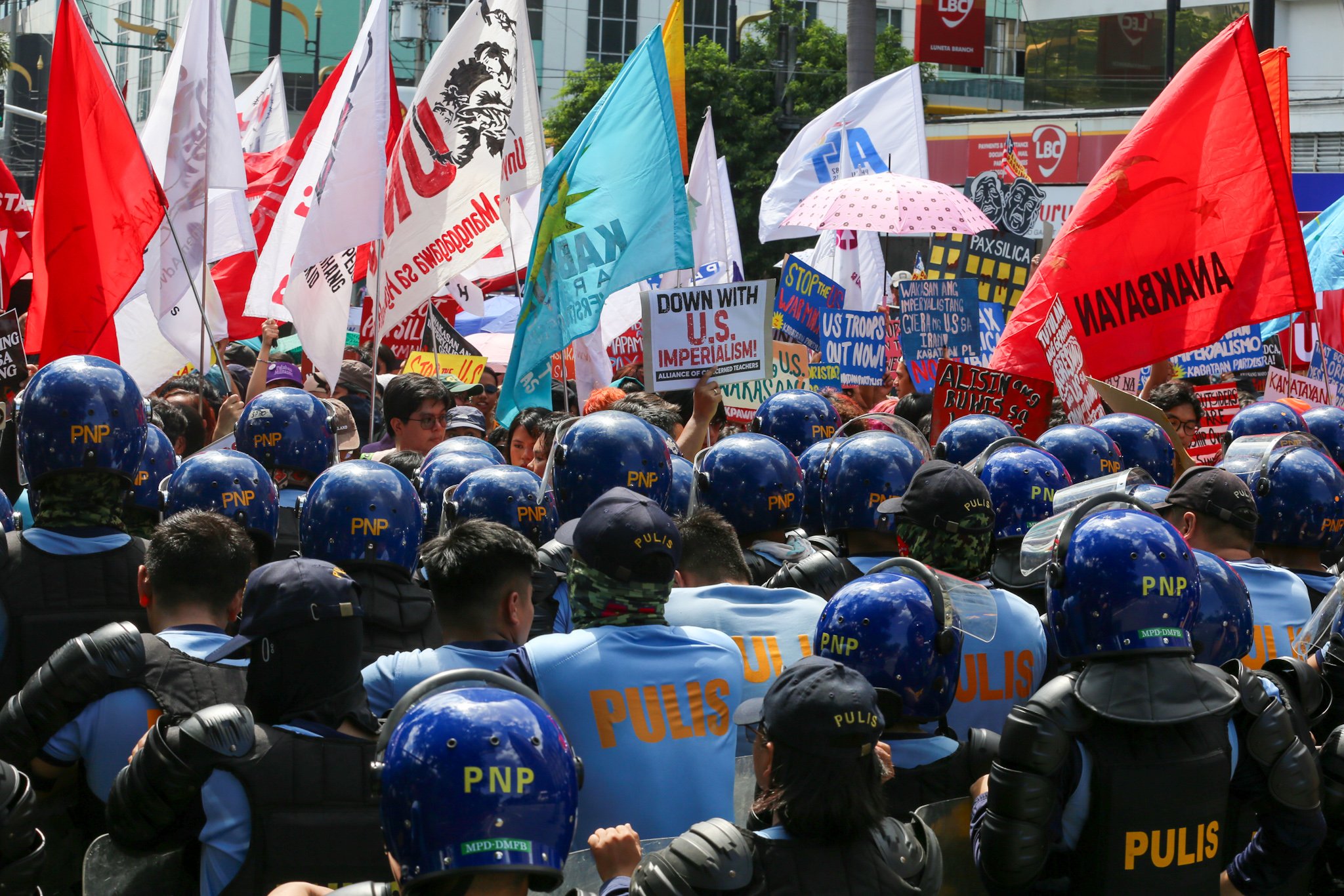 Protesters stage a rally along Kalaw Avenue in Manila on 4 July 2026, marking the 80th Philippine-U.S. Friendship Day by opposing what they describe as expanded U.S. military presence and intervention, as well as the proposed Pax Silica Initiative./Toto Lozano