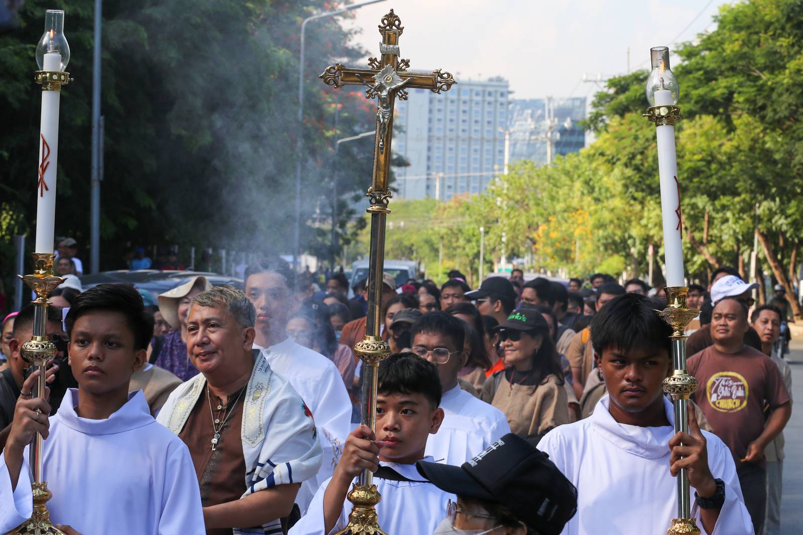 Faith-based groups gather for the "Jericho Walk for Truth and Justice" outside the Philippine Senate along Diokno Boulevard in Pasay City on 04 July 2026. Participants call for integrity, accountability, and justice in the impeachment trial of Vice President Sara Duterte.