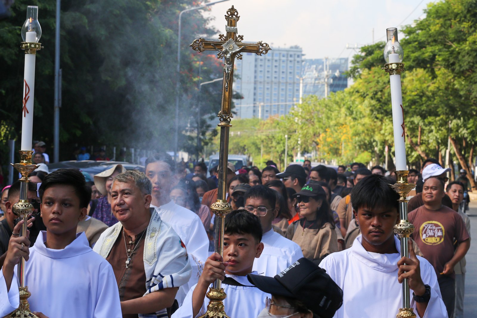 Faith-based groups gather for the "Jericho Walk for Truth and Justice" outside the Philippine Senate along Diokno Boulevard in Pasay City on 04 July 2026. Participants call for integrity, accountability, and justice in the impeachment trial of Vice President Sara Duterte.