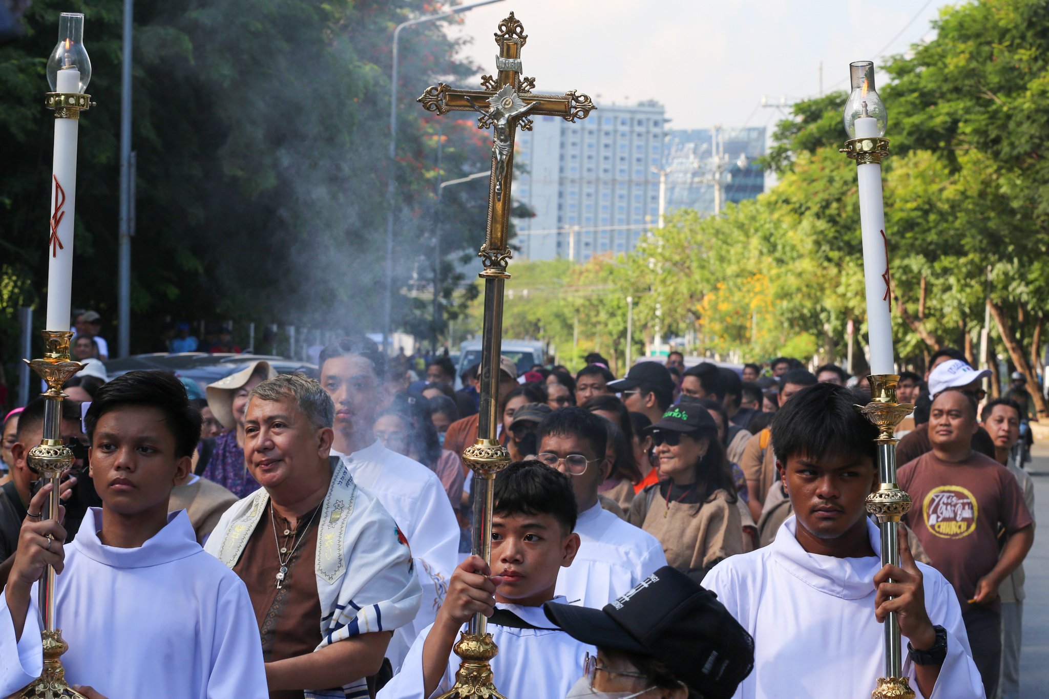 Faith-based groups gather for the "Jericho Walk for Truth and Justice" outside the Philippine Senate along Diokno Boulevard in Pasay City on 04 July 2026. Participants call for integrity, accountability, and justice in the impeachment trial of Vice President Sara Duterte.