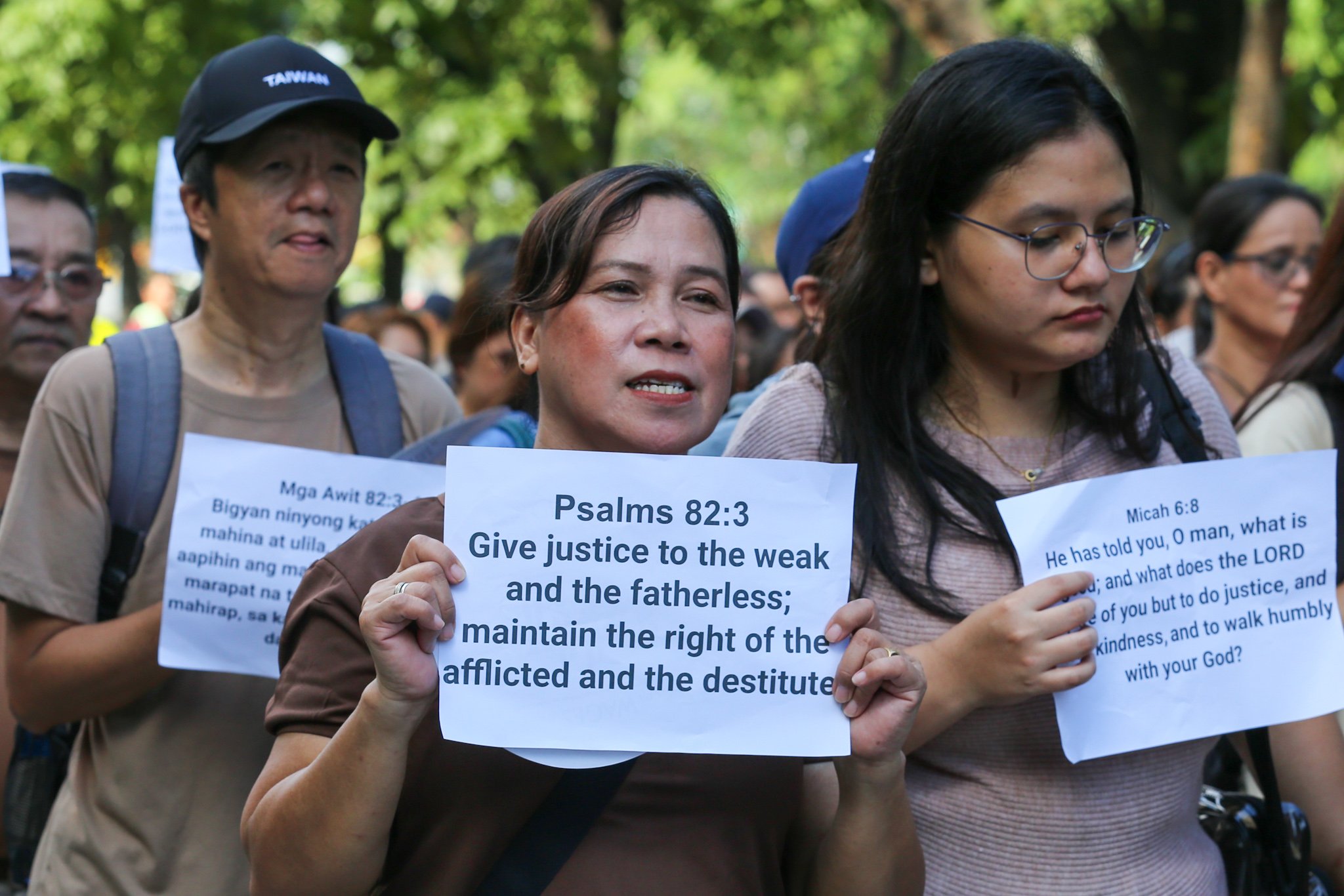 Faith-based groups gather for the "Jericho Walk for Truth and Justice" outside the Philippine Senate along Diokno Boulevard in Pasay City on 04 July 2026. Participants call for integrity, accountability, and justice in the impeachment trial of Vice President Sara Duterte.
