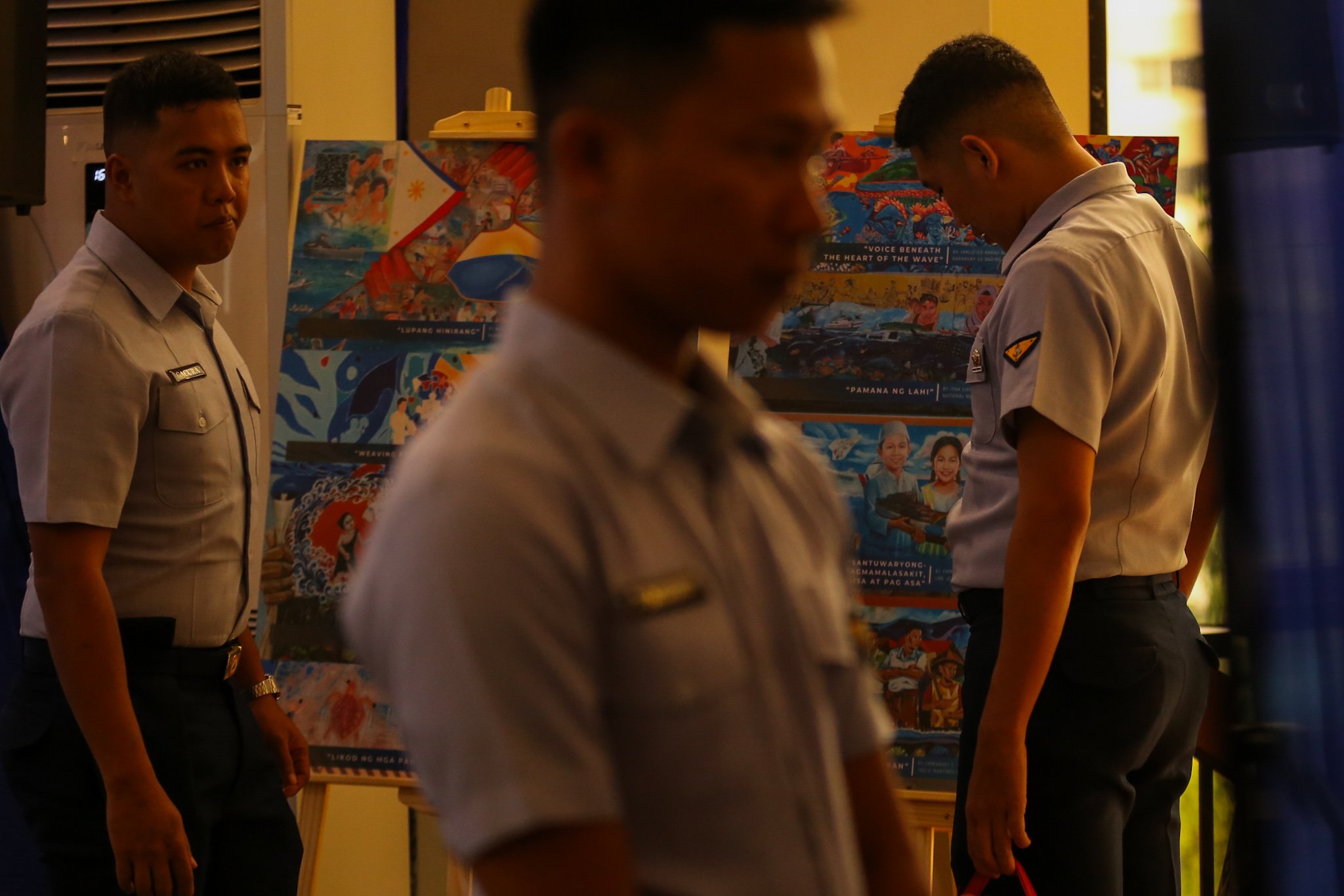 Visitors view reproductions of the mural entries for the WPS Mural Festival 2026 at the National Library in Manila on 07 July 2026, where the 100 finalists from across the country were unveiled. The festival coincides with the Philippines' commemoration of the 10th anniversary of the landmark 2016 arbitral award, which invalidated China's expansive claims in the South China Sea under the United Nations Convention on the Law of the Sea (UNCLOS).

Secretary of National Defense Gilbert Teodoro, retired Supreme Court Justice Antonio Carpio, Presidential Communications Office Undersecretary Claire Castro, Philippine Coast Guard Rear Admiral Jay T. Tarriela, Colonel Ma. Consuelo "Bon" Nunag-Castillo, documentary director Baby Ruth Villarama of Food Delivery, and other guests attend the unveiling of the finalists.