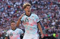 Belgium’s Charles De Ketelaere celebrates after scoring his side’s opener against the USA