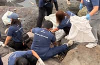 Maynilad employee-volunteers collect litter during a coastal clean-up at SM By the Bay in Pasay City in observance of World Ocean Day 2026. A total of 67 volunteers
collected 367 kilograms of waste during the activity.