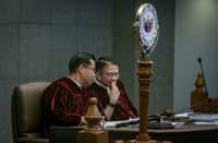 Senate President Win Gatchalian and Senate impeachment court presiding officer Chiz Escudero on the second day of the trial of Vice President Sara Duterte on Tuesday, 7 July.