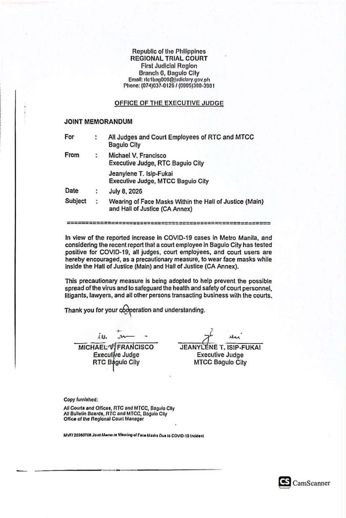 Baguio courts encourage mask-wearing amid rise in COVID-19 cases