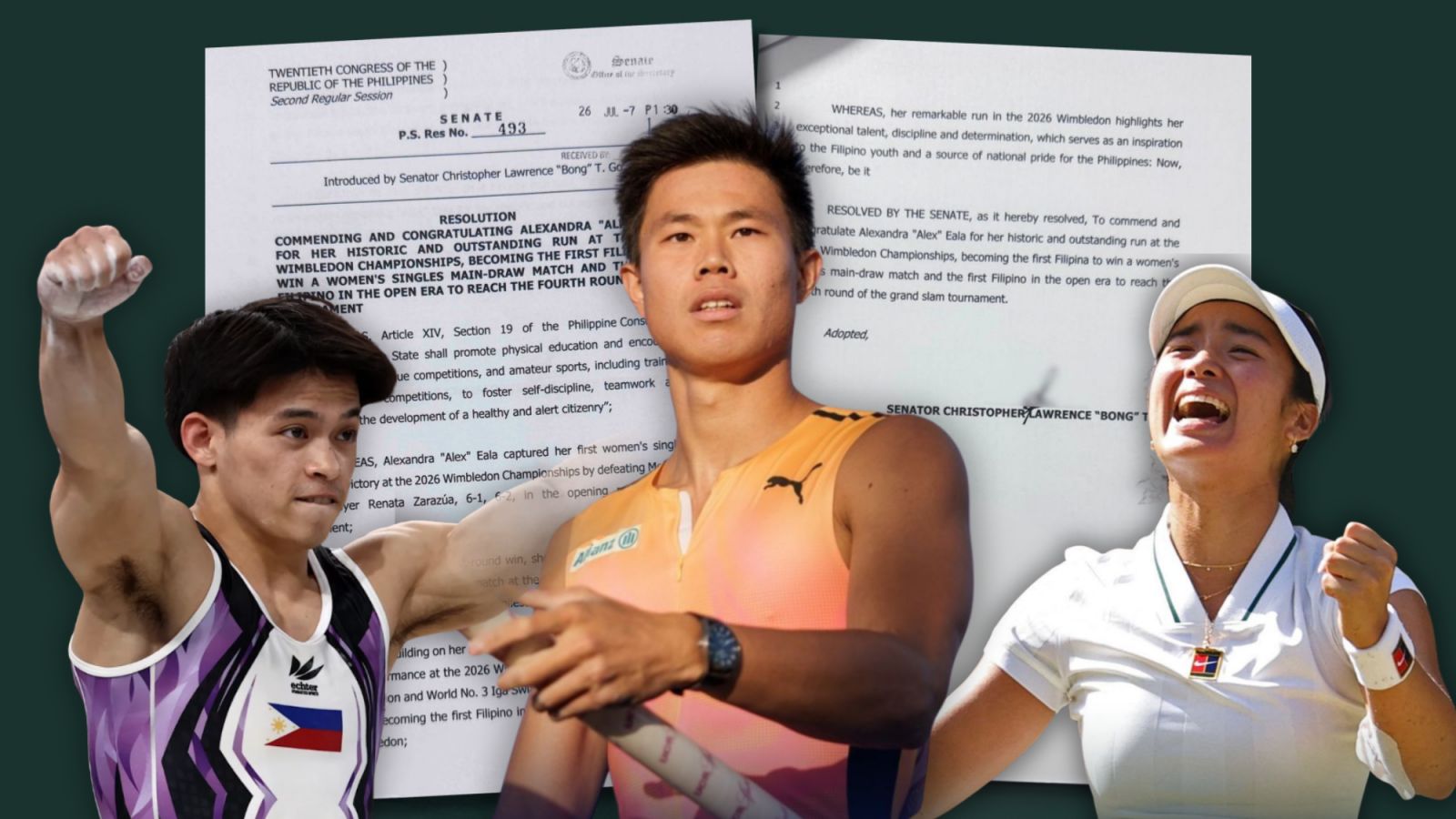 Bong Go files Senate resolutions honoring Eala, Obiena, Yulo