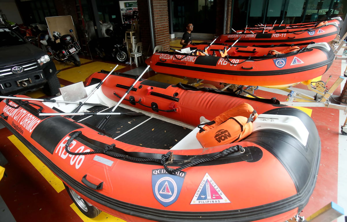 (July 10 2026) Search and rescue boat prepared at QCDRRMO office in Quezon City on Friday July 10 2026, in anticipation of heavy rains brought by the Southwest Monsoon, enhanced by Typhoon Inday. The boats are being readied for possible rescue and emergency response operations. Photo/Analy Labor
