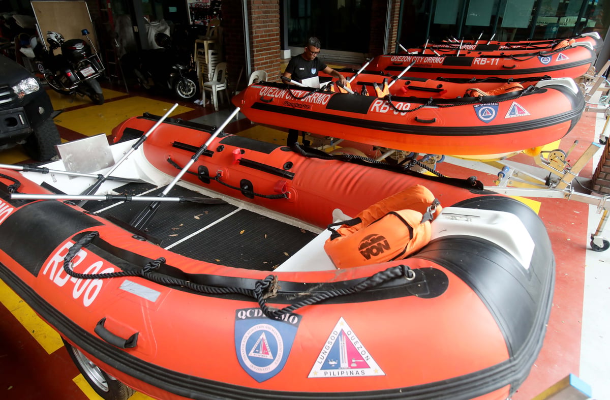 (July 10 2026) Search and rescue boat prepared at QCDRRMO office in Quezon City on Friday July 10 2026, in anticipation of heavy rains brought by the Southwest Monsoon, enhanced by Typhoon Inday. The boats are being readied for possible rescue and emergency response operations. Photo/Analy Labor