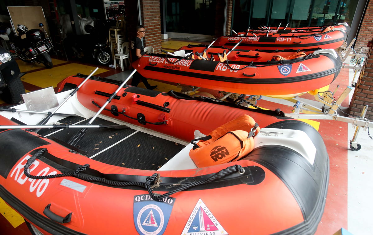 (July 10 2026) Search and rescue boat prepared at QCDRRMO office in Quezon City on Friday July 10 2026, in anticipation of heavy rains brought by the Southwest Monsoon, enhanced by Typhoon Inday. The boats are being readied for possible rescue and emergency response operations. Photo/Analy Labor