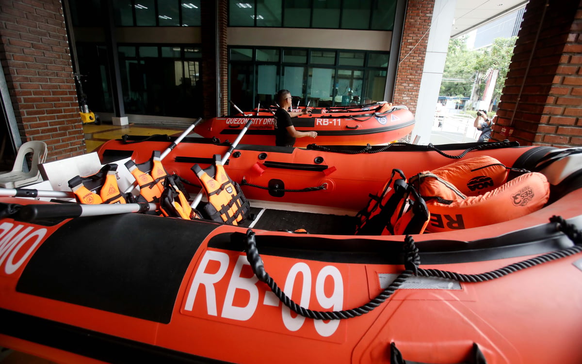 (July 10 2026) Search and rescue boat prepared at QCDRRMO office in Quezon City on Friday July 10 2026, in anticipation of heavy rains brought by the Southwest Monsoon, enhanced by Typhoon Inday. The boats are being readied for possible rescue and emergency response operations. Photo/Analy Labor