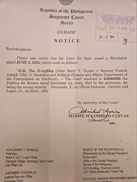 SC dismisses petition vs. Escudero over P30M campaign donation
