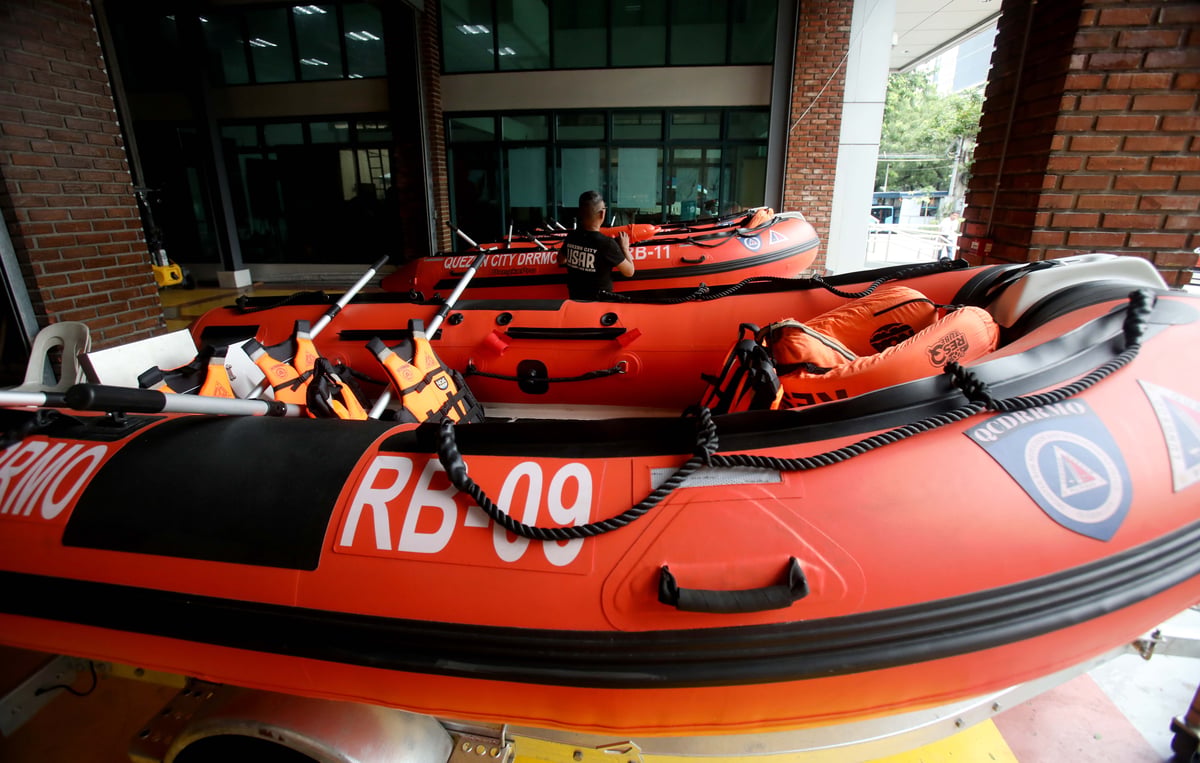 (July 10 2026) Search and rescue boat prepared at QCDRRMO office in Quezon City on Friday July 10 2026, in anticipation of heavy rains brought by the Southwest Monsoon, enhanced by Typhoon Inday. The boats are being readied for possible rescue and emergency response operations. Photo/Analy Labor