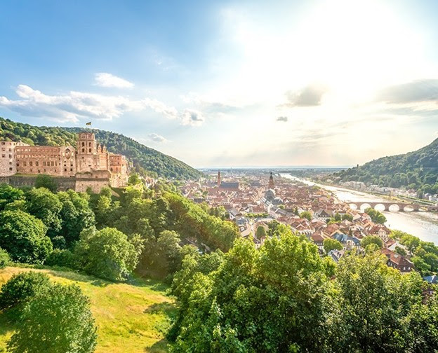 The iconic Heidelberg Castle perched on a hillside.