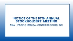 APMC BACOLOD: NOTICE OF THE 10TH ANNUAL STOCKHOLDERS MEETING