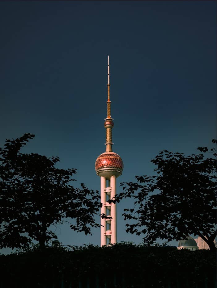 Oriental Pearl Radio & Television Tower, an iconic landmark located in the Pudong district of Shanghai, China.