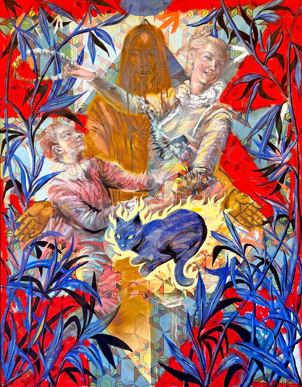 ‘Fire Cat,’ oil and acrylic on canvas, 110 x 140 cm.