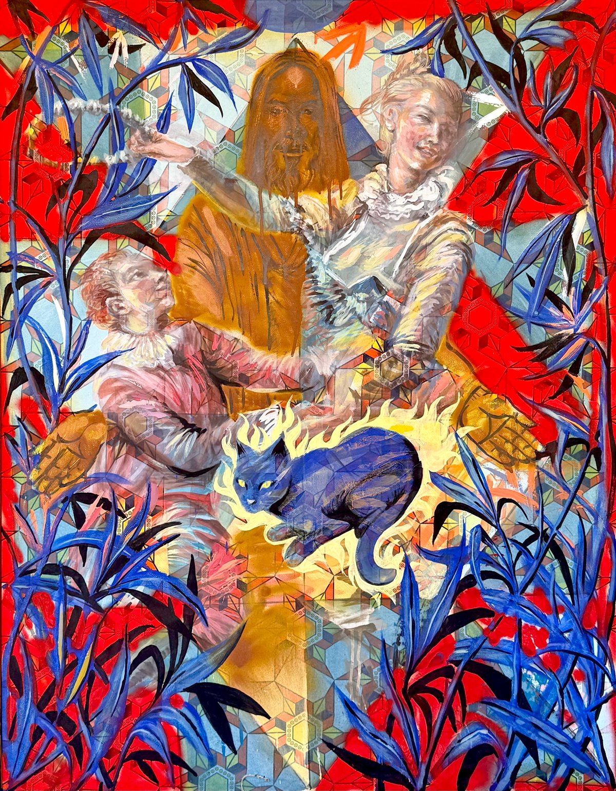 ‘Fire Cat,’ oil and acrylic on canvas, 110 x 140 cm.