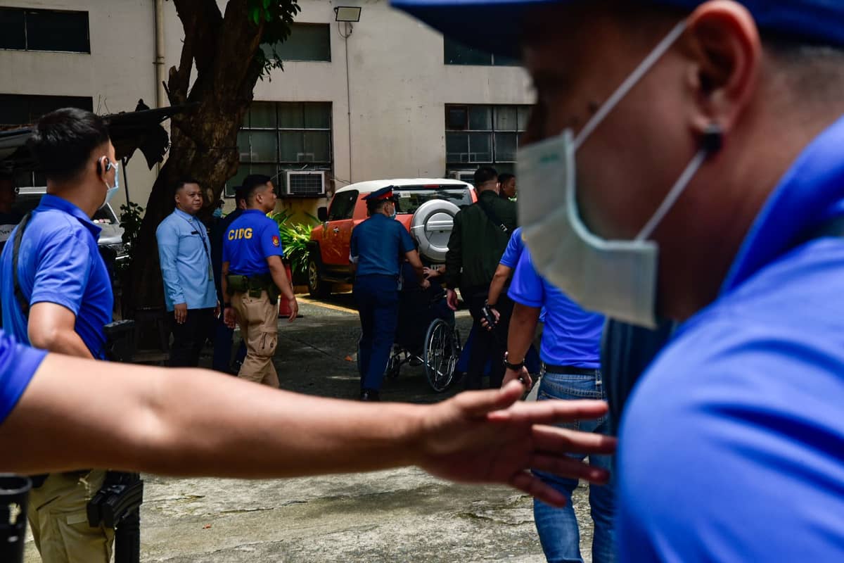 Sen. Rodante Marcoleta arrives at the Philippine General Hospital in a wheelchair under the escort of Criminal Investigation and Detection Group personnel. l Zedrich Xylak Madrid