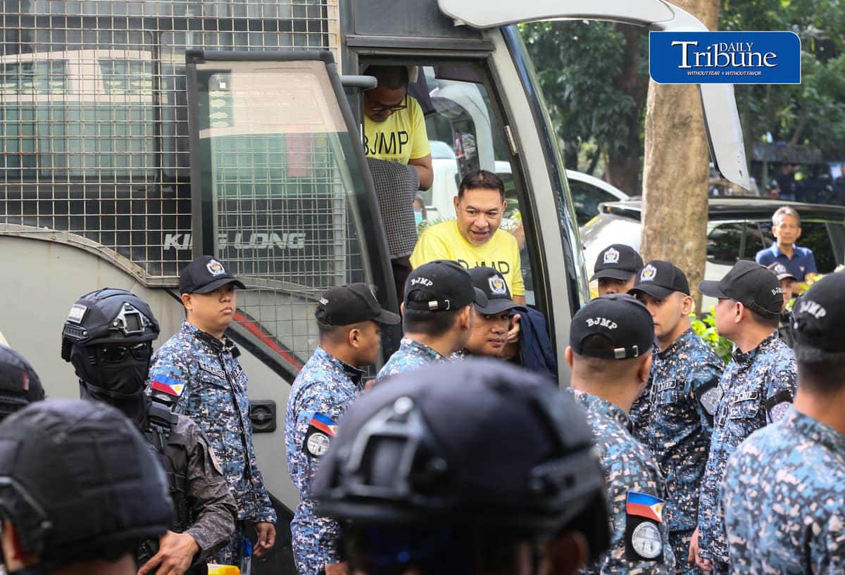 Former Rep. Mike Defensor and his co-accused businessmen Joseph Espiritu and Aristotle Viray arrive at the Sandiganbayan on Wednesday, 15 July 2026, where they plead not guilty to plunder charges. The case stemmed from allegations involving a ₱75-million donation to Sen. Rodante Marcoleta. | Photo by Analy Labor