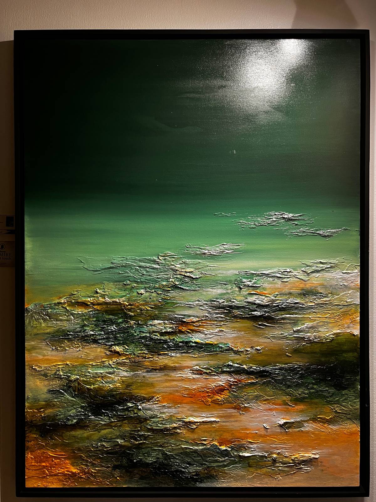 Visual artist Tammy De Roca explores color, texture, and depth in "Gaia's 10 Waves," a 37-by-49-inch painting featured at the "LIKHA: The Living Gallery" exhibition at New World Makati.