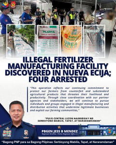 Four arrested as police bust counterfeit fertilizer operation in Nueva Ecija