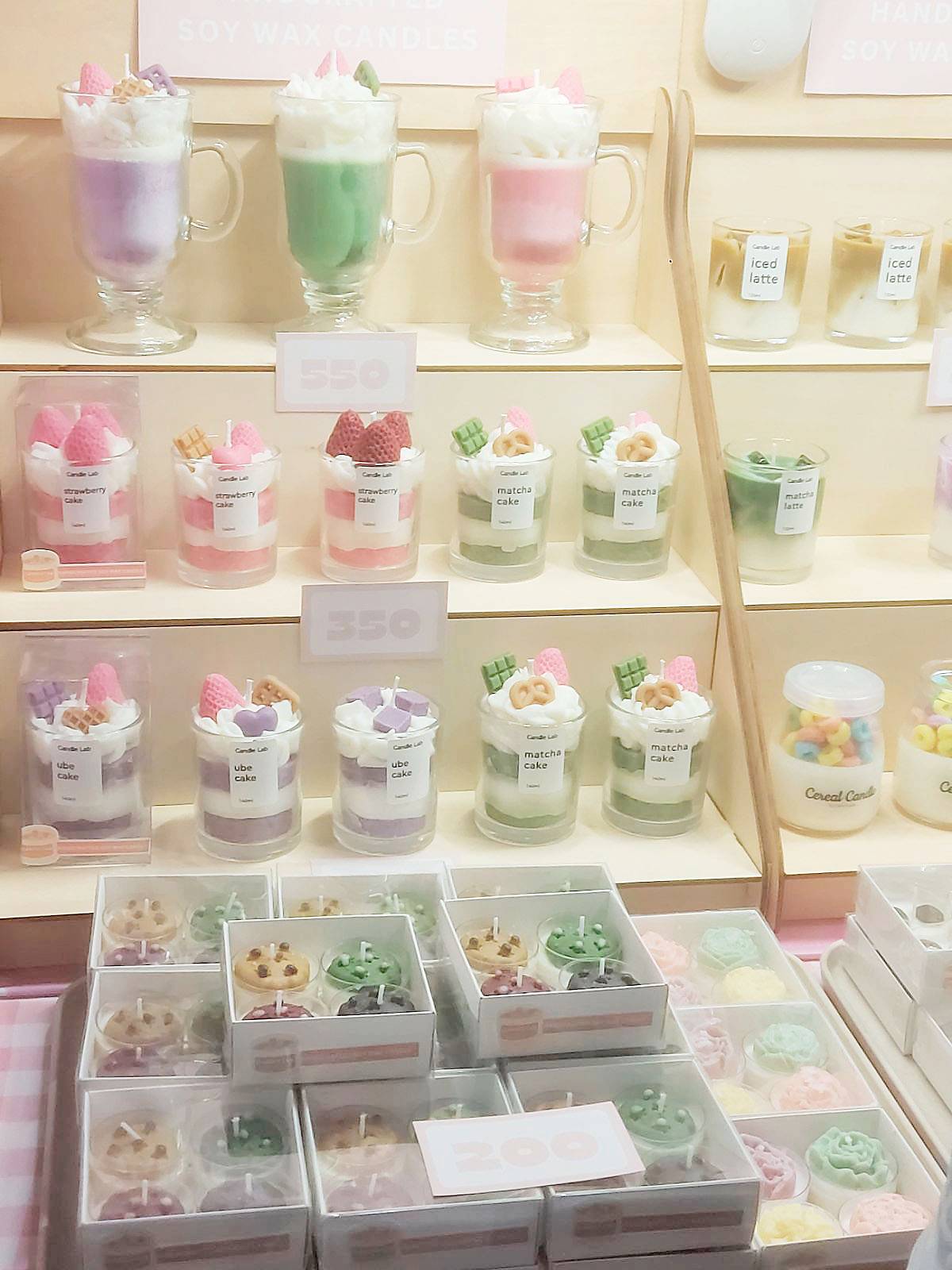 Soy candles in different coffee and tea flavors.