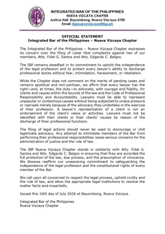 IBP Nueva Vizcaya backs lawyers facing cyber libel complaints