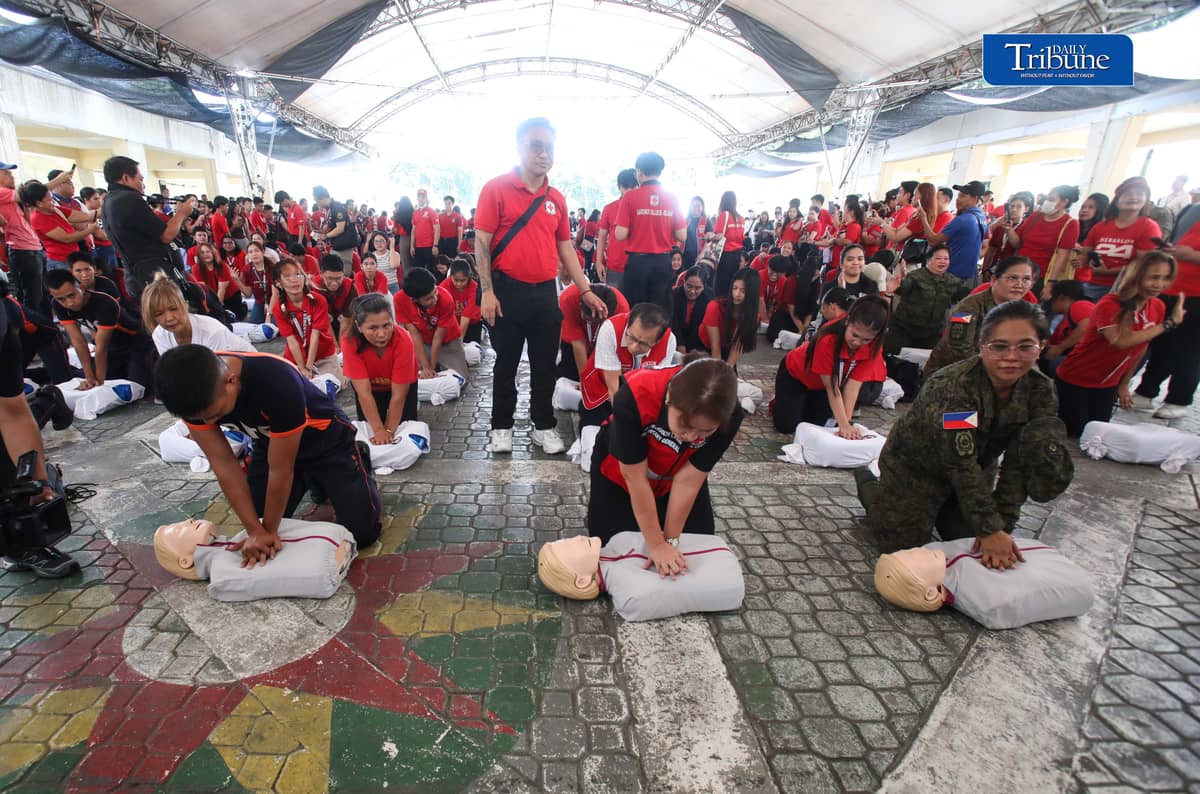 (July 17 2026) On the celebration of National Cardiopulmonary Resuscitation (CPR) Day, celebrated every 17th of July, the Philippine Red Cross hold a CPR demo exercise with the theme "Hawak mo ang BEAT National CPR Day - Handa Ka Na Ba Magligtas ng Buhay" A nationwide simultaneous exercise in commemoration also of the Disaster Resilient Month. Held at Risen Garden, Quezon City Hall, on Friday July 17 2026. Photo/Analy Labor