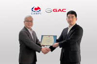 CAMPI president Jing Atienza, left, presents the organization’s membership certificate to GAC Philippines general manager Calvin Cheng.