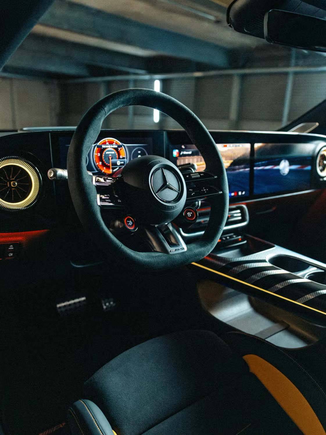 DRIVER-FOCUSED cabin places the AMG steering wheel, digital displays and key controls within easy reach.