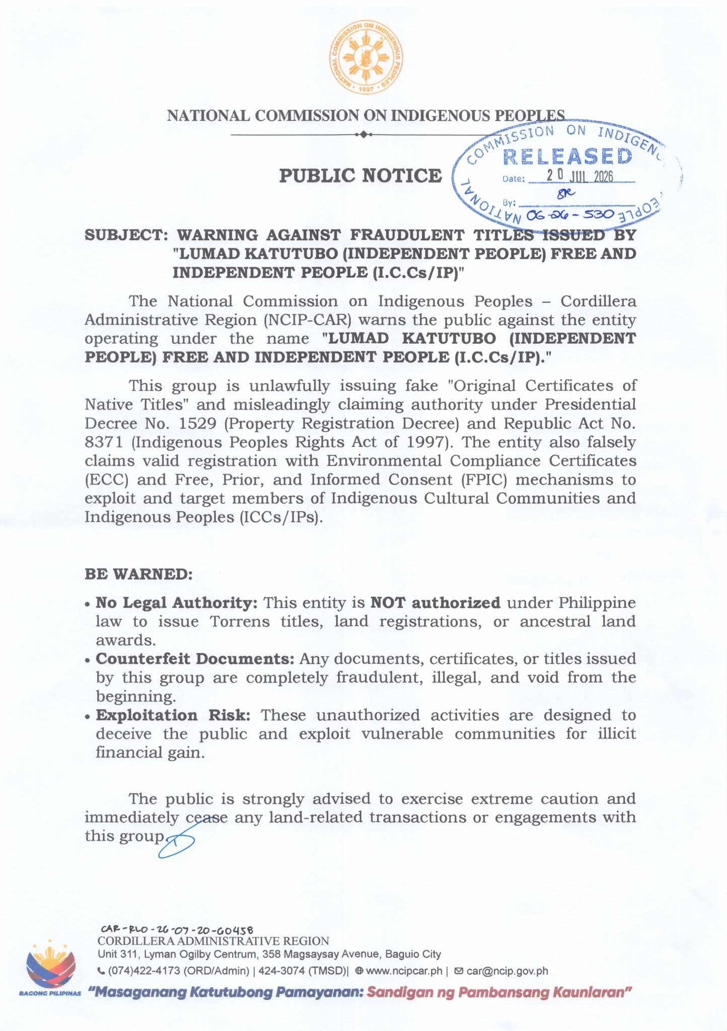 People warned against group giving land titles