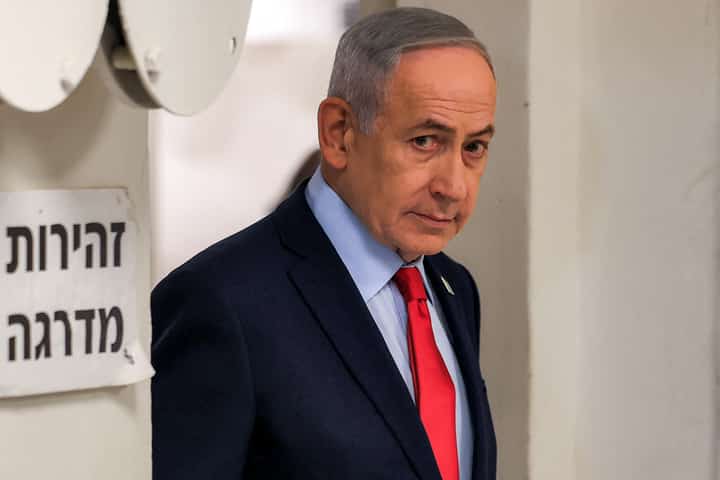 ISRAELI Prime Minister Benjamin Netanyahu arrives for a press conference in Jerusalem.